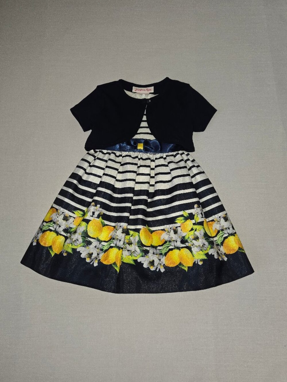NWOT Girls Navy White Stripe Dress 18M Yellow Floral Bow Party Dress